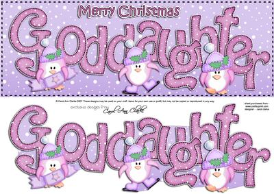 Large Dl Xmas Goddaughter with Penguins 3D Decoupage