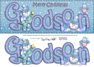 Large Dl Xmas Godson with Snowmen Quick Card 3D Decoupage