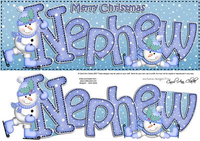 Large Dl Xmas Nephew with Snowmen Quick Card 3D Decoupage