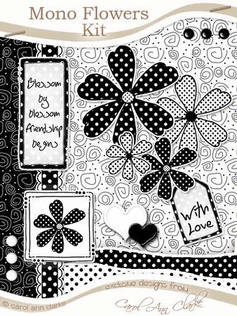 Monochrome Flowers Kit with Step by Step Decoupage