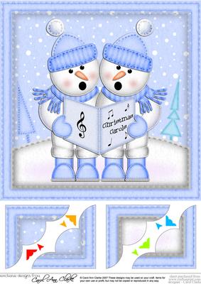 8 x 8 Xmas Singing Snowmen Snowglobe Scalloped Corner