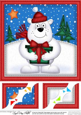 8 x 8 Xmas Polar Bear's Present Snowglobe Scalloped Corner