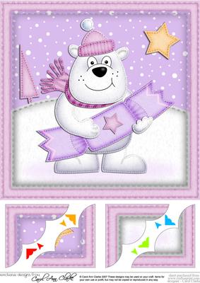 8 x 8 Xmas Polar Bear's Cracker Snowglobe Scalloped Corner