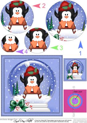 Xmas Sledging Penguin Snowglobe Circle Pyramage Topper