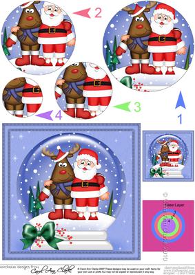 Xmas Santa & Rudolph Snowglobe Circle Pyramage Topper