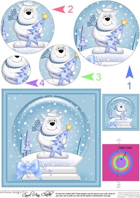 Xmas Polar Bear's Tree Snowglobe Circle Pyramage Topper