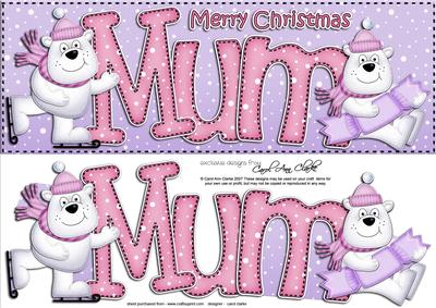Large Dl Xmas Mum with Polar Bears Quick Card 3D Decoupage