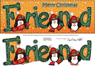 Large Dl Xmas Friend with Penguins Quick Card 3D Decoupage