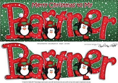 Large Dl Xmas Partner with Penguins Quick Card 3D Decoupage
