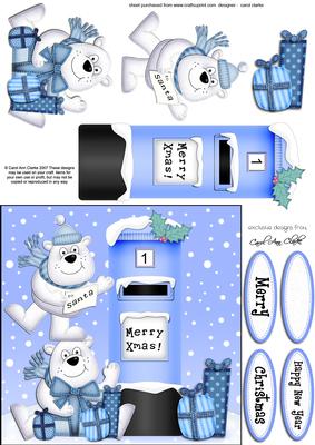 Xmas Polar Bears N Postbox Quick Card N 3D Decoupage