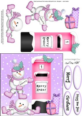 Xmas Snowmen N Postbox Quick Card N 3D Decoupage
