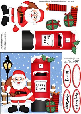 Xmas Santa N Postbox Quick Card N 3D Decoupage