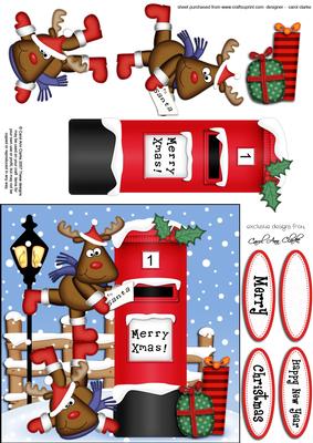 Xmas Rudolph N Postbox Quick Card N 3D Decoupage