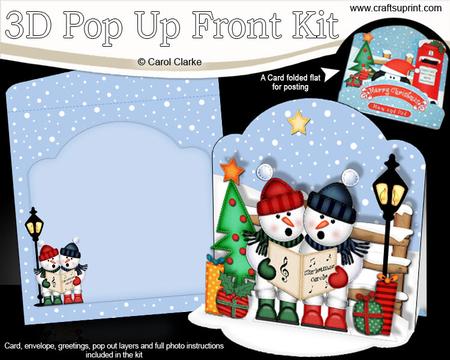 3D Pop Up Front Xmas Singing Snowmen Card Kit