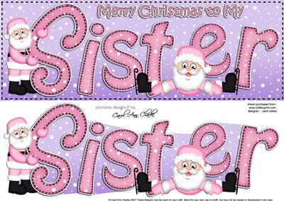 Large Dl Xmas Sister with Santa Quick Card 3D Decoupage