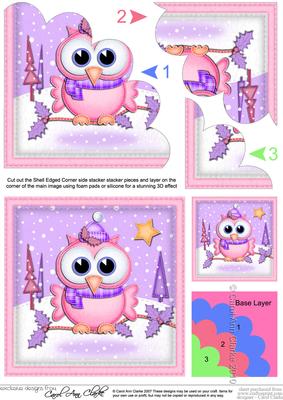 Xmas Little Hoot Owl Shell Edged Corner Side Stacker