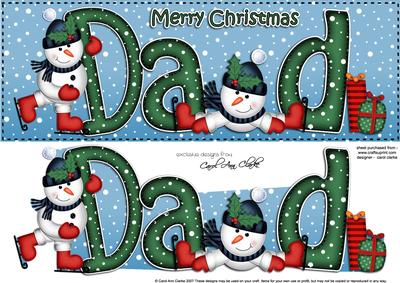 Large Dl Xmas Dad with Snowmen Quick Card 3D Decoupage