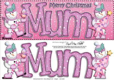 Large Dl Xmas Mum with Snowmen Quick Card 3D Decoupage
