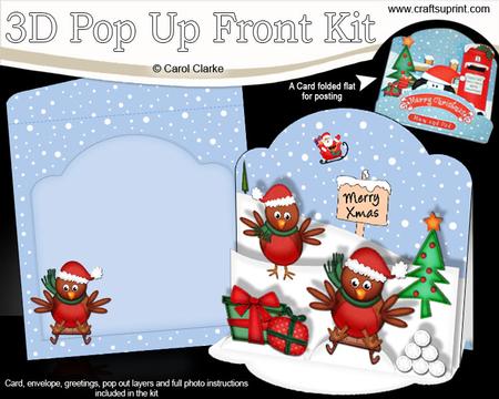 3D Pop Up Front Xmas Robins Card Kit