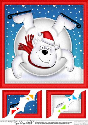 8 x 8 Xmas Oops Polar Bear Snowball Scalloped Corner Topper
