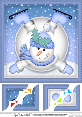 8 x 8 Xmas Oops Snowman Snowball Scalloped Corner Topper