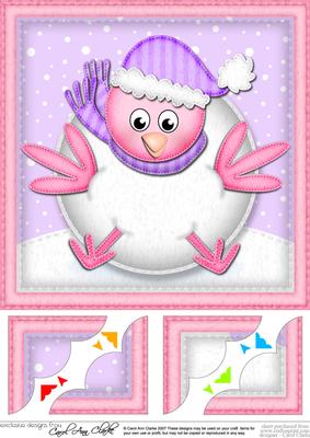 8 x 8 Xmas Oops Robin Snowball Scalloped Corner Topper