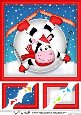 8 x 8 Xmas Oops Milly Moo Snowball Scalloped Corner Topper