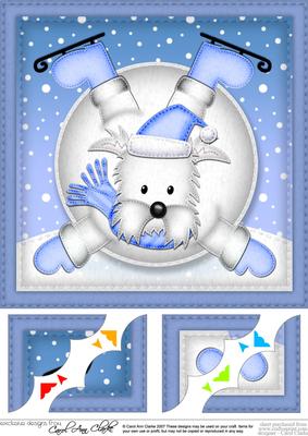 8 x 8 Xmas Oops Westie Dog Snowball Scalloped Corner Topper