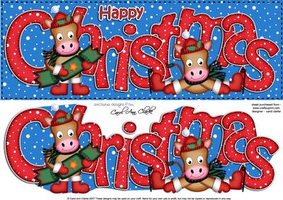 Large Dl Christmas Gigi Horse Quick Card with 3D Decoupage