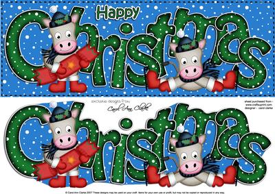 Large Dl Christmas Gigi Horse Quick Card with 3D Decoupage