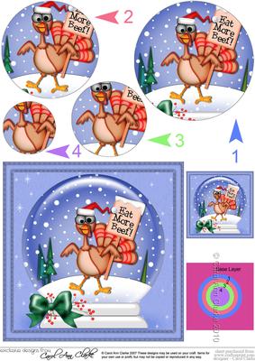Xmas Percy Turkey Snowglobe Circle Pyramage Topper