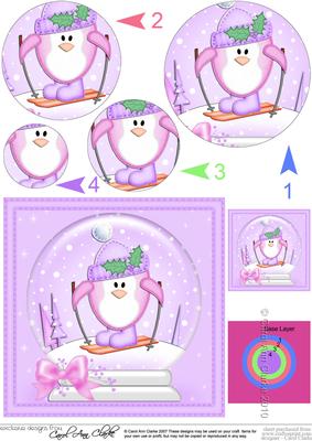 Xmas Skiing Penguin Snowglobe Circle Pyramage Topper