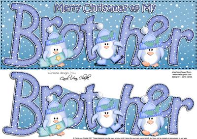 Large Dl Xmas Brother with Penguins Quick Card 3D Decoupage