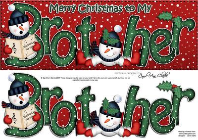 Large Dl Xmas Brother with Snowmen Quick Card 3D Decoupage