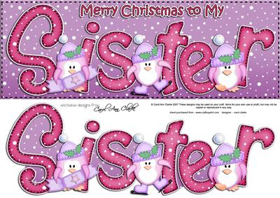 Large Dl Xmas Sister Quick Card 3D Decoupage