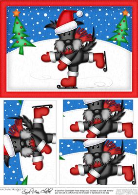 A5 Xmas Skating Hamish Scottie Dog Pyramage Topper