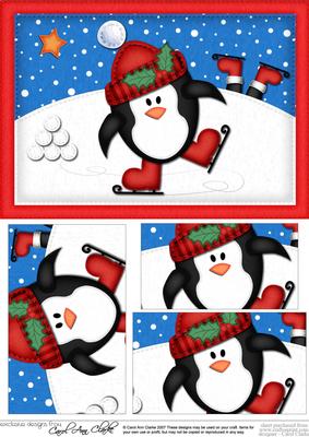 A5 Xmas Skating Penguin Pyramage Topper