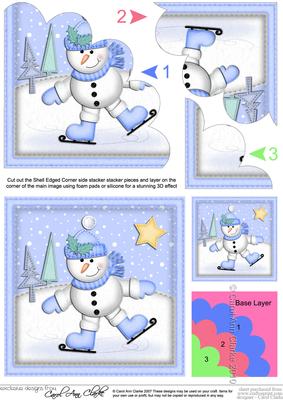 Xmas Skating Snowman Shell Edged Corner Side Stacker