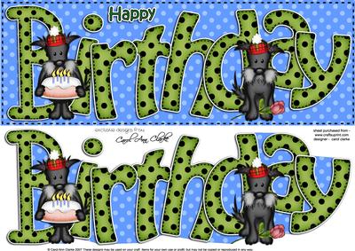 Large Dl Scottie Dog Happy Birthday Felties Quick Card