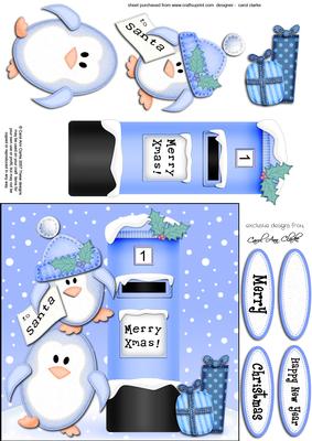 Xmas Penguins N Postbox Quick Card N 3D Decoupage