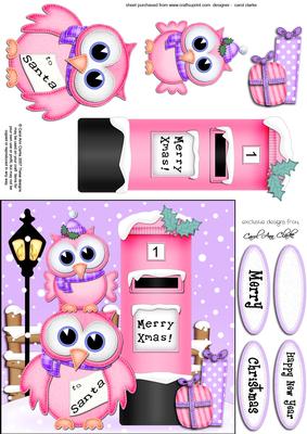 Xmas Owls N Postbox Quick Card N 3D Decoupage