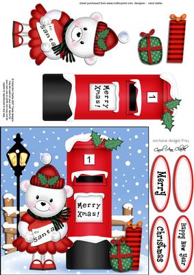 Xmas Teddy Tess N Postbox Quick Card N 3D Decoupage
