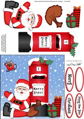 Xmas Santa N Postbox Quick Card N 3D Decoupage