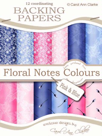 Flower Backing Papers in Floral Notes Pink & Blue Colours