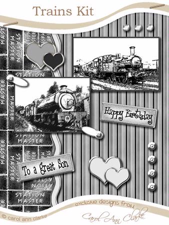 Trains Kit in Monochrome with Step by Step Decoupage