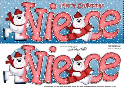 Large Dl Xmas Niece Quick Card 3D Decoupage
