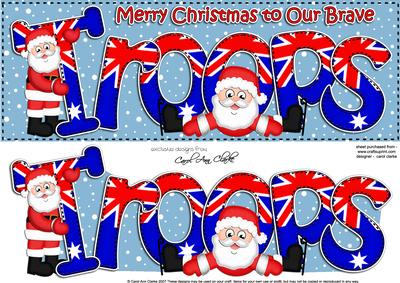 Large Dl Xmas to Our Aus Troops Quick Card 3D Decoupage