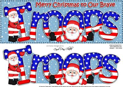 Large Dl Xmas to Our Usa Troops Quick Card 3D Decoupage
