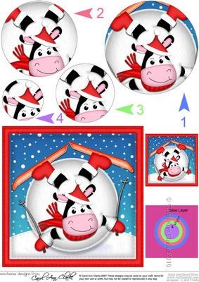 Xmas Oops Milly Moo Cow Snowball Circle Pyramage Topper