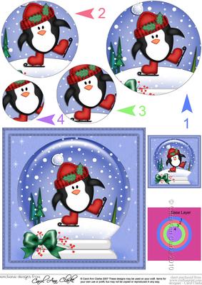Xmas Skating Penguin Snowglobe Circle Pyramage Topper